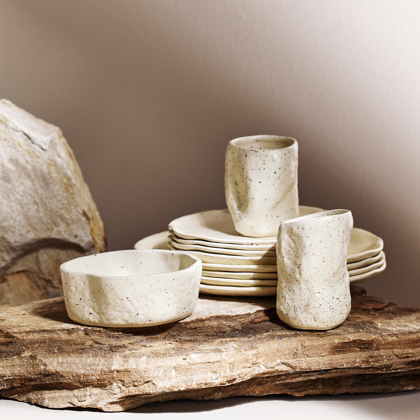 ATIK CREAM SPECKLED DINING SET