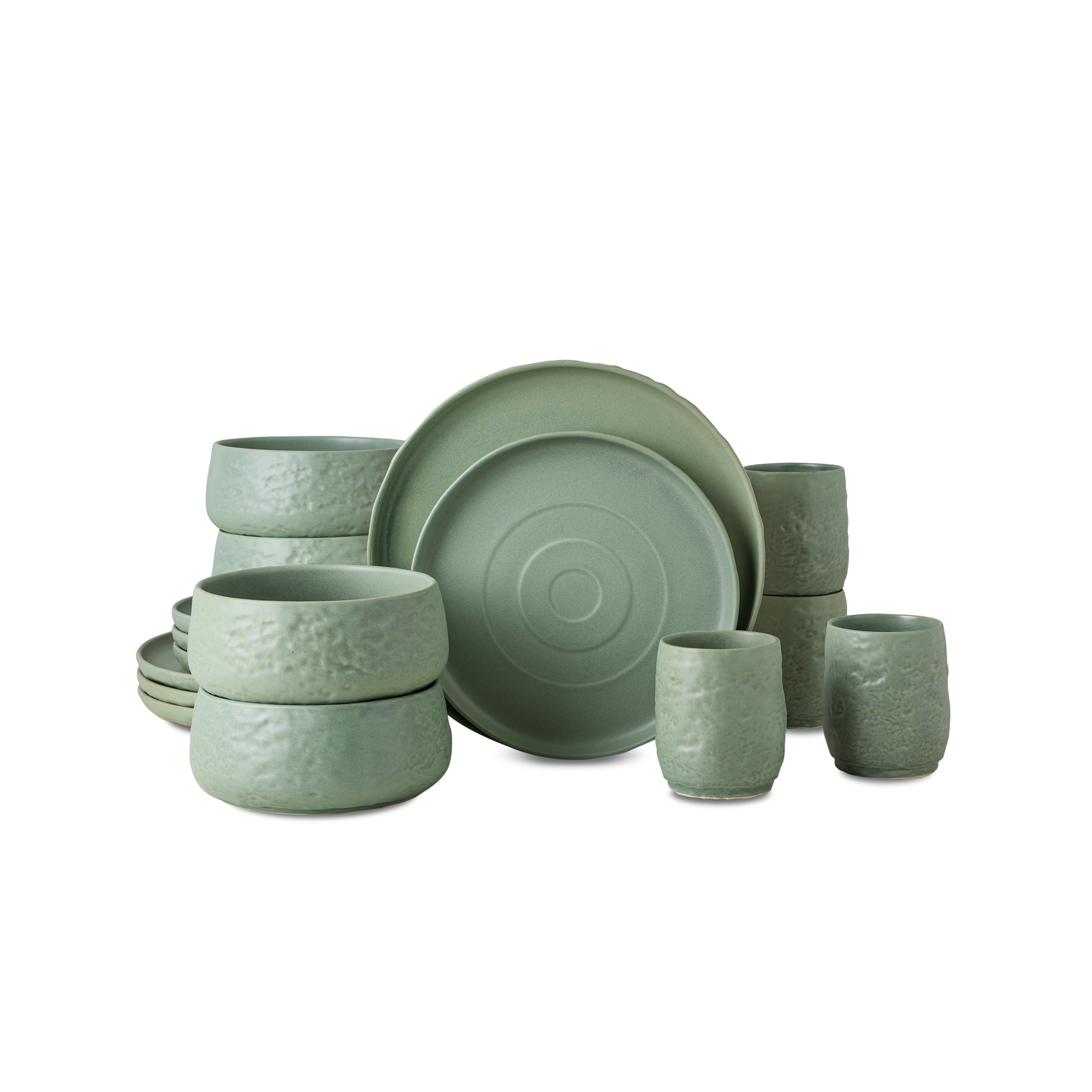 Stone + Lain Shosai Stoneware Sage Dinnerware Set | 16-Piece