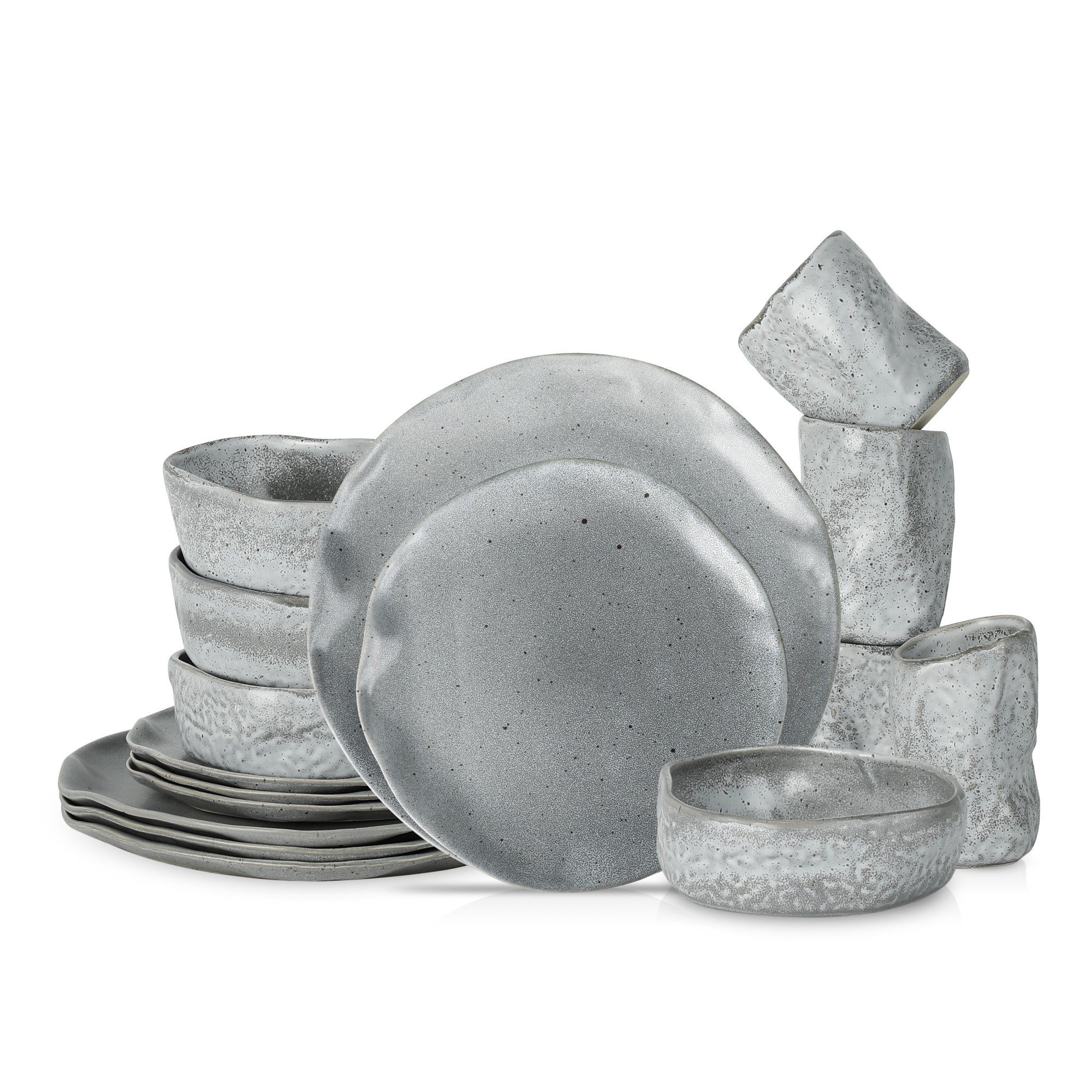Stone + Lain Atik Stoneware Grey Speckled Dinnerware Set | 16-Piece ...